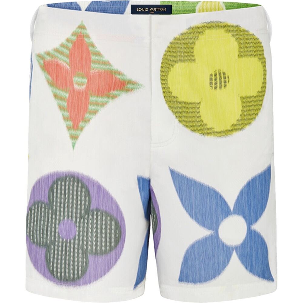 Louis Vuitton LV Multicolor Monogram White Blue Yellow Logo Shorts 42 1A7X47